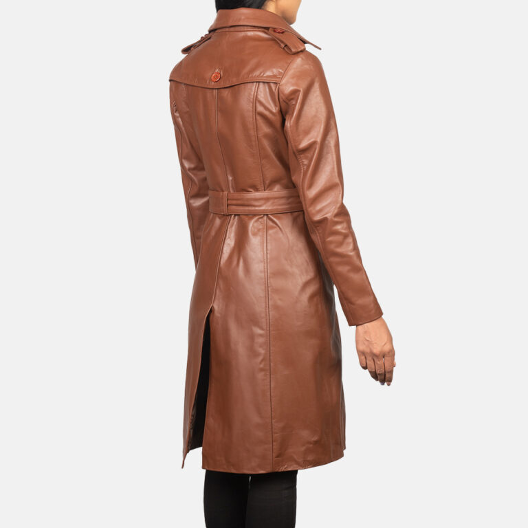Womens Alice Brown Double Breasted Leather Coat Tilted Back-8-1652251712010